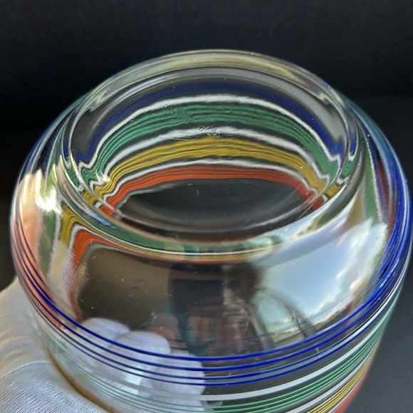 Rainbow Striped Glass Bowl Ice Bucket 6” EUC - Picture 7 of 14
